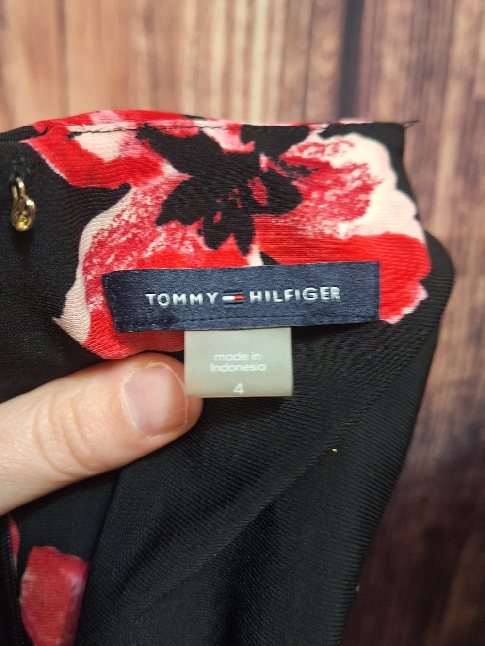 Tommy Hilfiger Black Long Bell Sleeves Midi Dress with Red & Pink Floral Print - Picture 6 of 7
